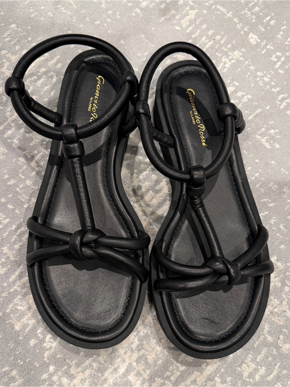 Gianvito Rossi Black Knotted Leather Marine flat flatform Platform Sandals 40